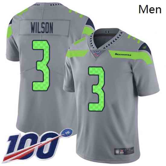 Seahawks 3 Russell Wilson Gray Men Stitched Football Limited Inverted Legend 100th Season Jersey